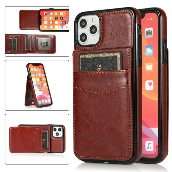 iPhone 11 Wallet Case with Card Holder, Mantto PU Leather Kickstand Card Pocket Slots Shockproof Phone Back Cover For Apple iPhone 11 6.1 inch - Brown