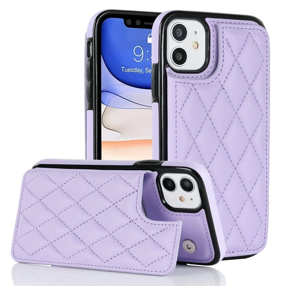 for iPhone 11 Wallet Case with Card Holder RFID Blocking, Kickstand Card Slots Case, Dimaond Patterned Elegent PU Leather,Double Back Flip Magnetic Clasp and Durable Shockproof Cover,Purple