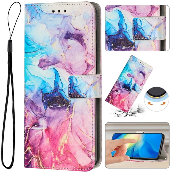 for iPhone 11 Wallet Case with Card Holder,Women Men RFID Blocking PU Leather Flip Cover Wrist Strap Magnetic Closure Credit Card Slots Marble Patterned Book Style Phone Case,Pink