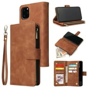 iPhone 11 Wallet Case, Dteck Soft Leather Zipper Wallet Case Magnetic Buckle Horizontal Flip Cover with 5 Card Slots/Photo Pocks For Apple iPhone 11 6.1 inch 2019, Brown