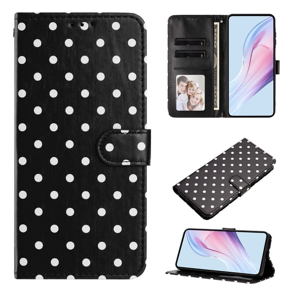 for iPhone 11 Wallet Case, PU Leather + TPU Phone Cover with Wave Point Pattern, 3 Card Slots & Cash Pocket Kickstand Magnetic Clasp Full Body Protection Girls Boys Phone Cover, Black