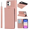 thumbnail image 1 of for iPhone 11 Wallet Case with RFID Blocking Card Slots Holder and Wrist Strap,Flip Folio Magnetic Closure,Kickstand,Genuine Leather Cover Case for iPhone 11 6.1",Pink, 1 of 16
