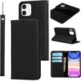 thumbnail image 1 of for iPhone 11 Wallet Case with RFID Blocking Card Slots Holder and Wrist Strap,Flip Folio Magnetic Closure,Kickstand,Genuine Leather Cover Case for iPhone 11 6.1",Pure Black, 1 of 8