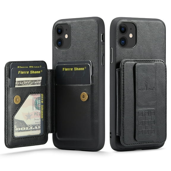 for iPhone 11 Wallet Case with RFID Blocking Credit Card Holder,PU Leather Folio Flip Kickstand Handle Wrist Strap Shockproof Cover Women Men for iPhone 11 Phone Case,Black