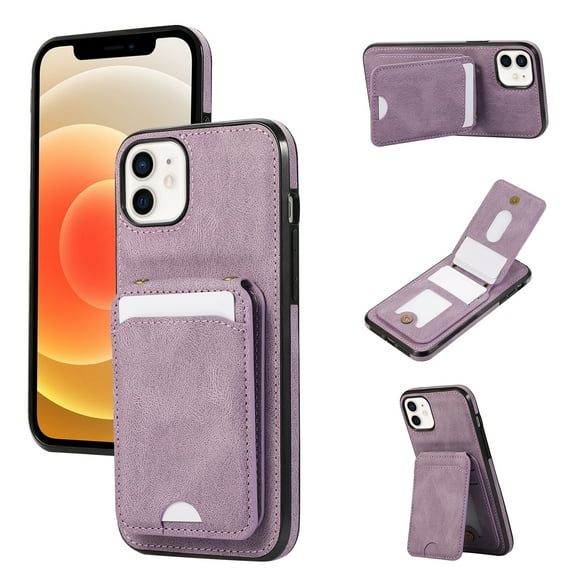 for iPhone 11 Wallet Case with Shoulder Lanyard Strap, Crossbody Phone Case with Card Holder Slots for Women Girls, Luxury PU Leather Flip Stand Purse Cover Shockproof Case, Purple