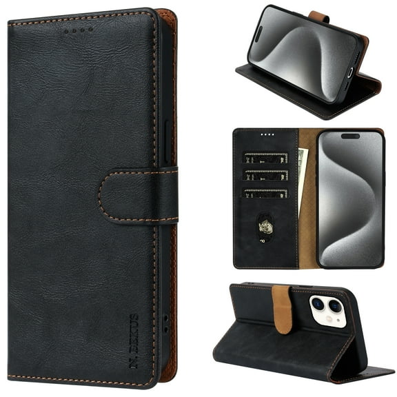 for iPhone 11 Wallet case with RFID Blocking Credit Card Holder,Flip Book Kickstand PU Leather Magnetic Closure Protective Cover Women Men for iPhone 11 Phone Case,Black