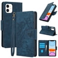 thumbnail image 1 of for iPhone 11 Wallet case with RFID Blocking Credit Card Holder,Flip PU Leather Emboss Butterfly Flower Shockproof Protective Cover Women Men for iPhone 11 Phone case,Blue, 1 of 7