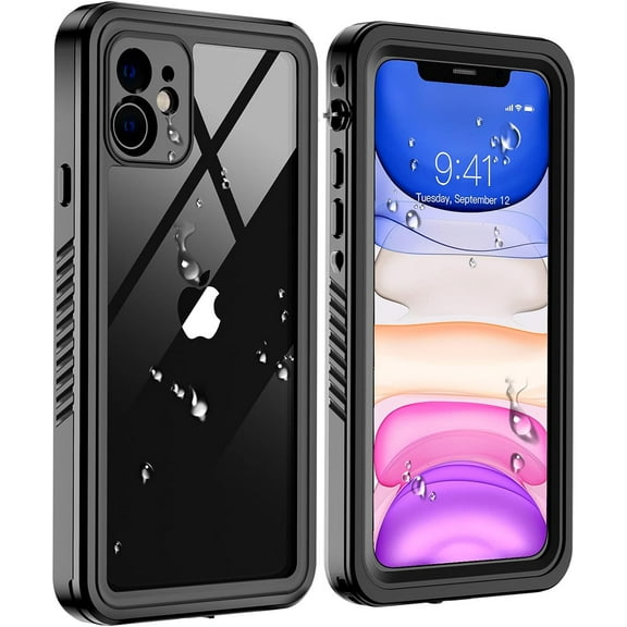 for iPhone 11 Waterproof Case,[Built-in Screen Protector][IP68 Underwater][15FT Military Dropproof] Full Body Rugged Heavy Duty Shockproof Waterproof Phone Case-Black/Clear