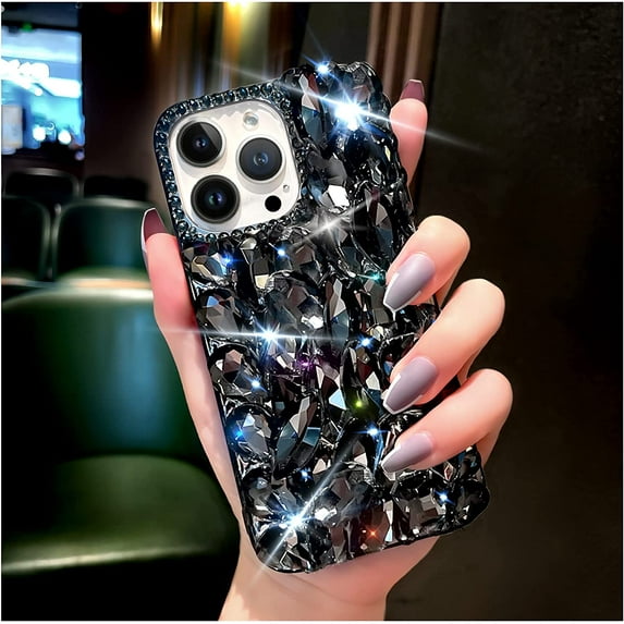 for iPhone 11 pro Case for Women(5.8 inch),Very Shiny Luxury Bling Phone Case with 3D Glitter Sparkle Crystal Rhinestone Diamond Gems on Hard Reflective PC Back Cover for Girls(Black)