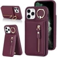 thumbnail image 1 of iPhone 11 pro max Case with Card Holder for Women, iPhone 11 pro max Phone Case Wallet with Credit Card with Ring Kickstand Zipper Shockproof Slim Stand Case for iPhone11promax - Red Wine, 1 of 12
