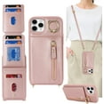 thumbnail image 1 of iPhone 11 pro max Case with Card Holder for Women, iPhone 11 pro max Phone Case Wallet with Strap Credit Card Slots Crossbody with Kickstand Zipper Case - Rose Gold, 1 of 16