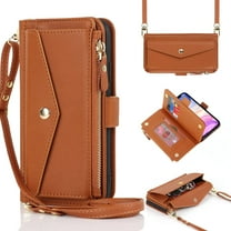 for iPhone 11 pro max Wallet case with Zipper Card Holders for Women,iPhone 11 pro max Phone Cases Slots Crossbody Flip Folio Book Cover with Credit Card Holder Men case - Brown