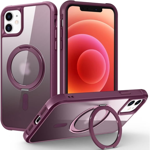 for iPhone 12/12 Pro Case with 360 Rotatable  Ring Stand [Compatible MagSafe] [ Grade Protection] Translucent Matte iPhone 12/12 Pro Phone Case for Women Men,Red