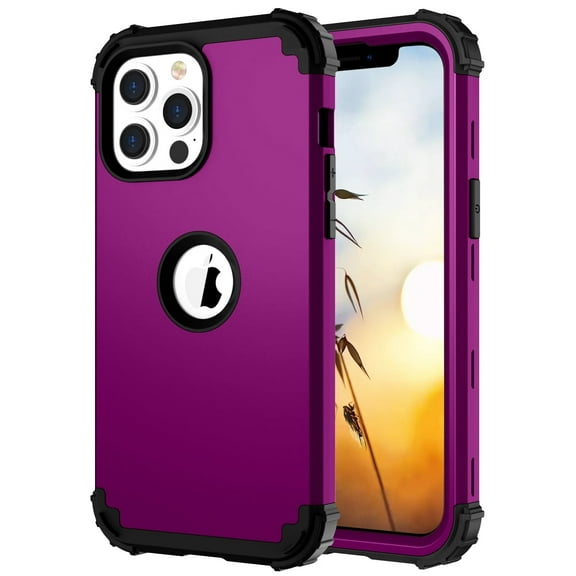iPhone 12/12 Pro Case 6.1", Slim Hybrid Heavy Duty Rugged Defender Armor Cover Shockproof Anti-Scratch 3 In 1 Silicone Bumper Hard PC Back Case for iPhone 12 2020, Purple