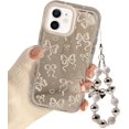 thumbnail image 1 of for iPhone 12/12 Pro Case Bow Plating Mirror Cute Heart Women Girls Teens Ribbon Design Girly Aesthetic Bows Y2k Protective Phone Cover with Charm Chain, 1 of 5