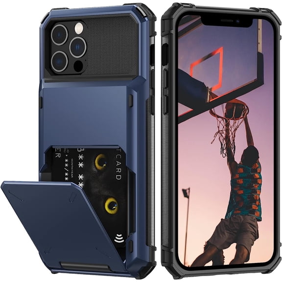 For iPhone 12/12 Pro Case with Card Holder[Store 5 Cards] Dual Layer Heavy Duty Shockproof iPhone 12 Wallet Case with Hidden Card Slot Large Storage Case for iPhone 12(Blue)