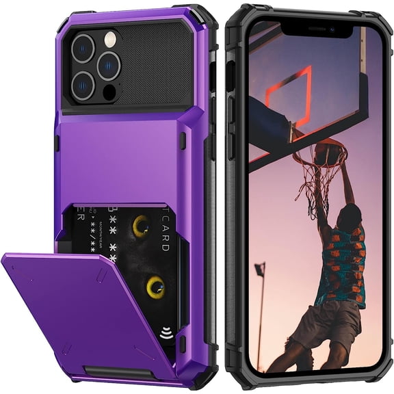 for iPhone 12/12 Pro Case with Card Holder[Store 5 Cards] Dual Layer Heavy Duty Shockproof iPhone 12 Wallet Case with Hidden Card Slot Large Storage Case for iPhone 12(Purple)