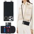 thumbnail image 1 of for iPhone 12/12 Pro Case with Card Holder for Women,Stand Ring Kickstand,Crossbody Lanyard,Credit Card Slots,Flip PU Leather Wallet Phone Casas(Black), 1 of 9