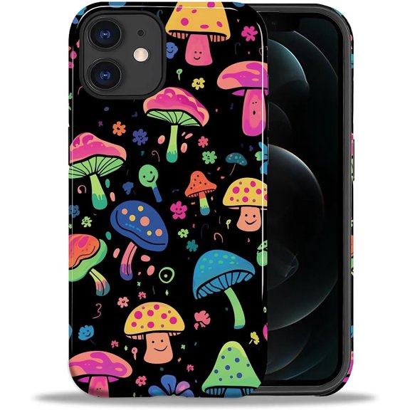 for iPhone 12/12 Pro Case, [Hybrid 2-Layer Hard Shell] Military-Grade Protection, All-Around Shockproof, Silicone Protective Phone Case for iPhone 12/12 Pro - Coloring Mushroom