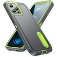 thumbnail image 1 of for iPhone 12 / 12 Pro Case with Kickstand, [10FT Military Drop Protection] Rugged Heavy Duty Hard PC+Soft Silicone Rubber Bumper Hybrid Triple-Layer Case for iPhone 12 / 12 Pro,
Gray+Green, 1 of 8