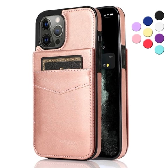 Entronix Wallet Case for iPhone 12/12 Pro, PU Leather [6 Slots] Card Holder Flip Stand, Pink