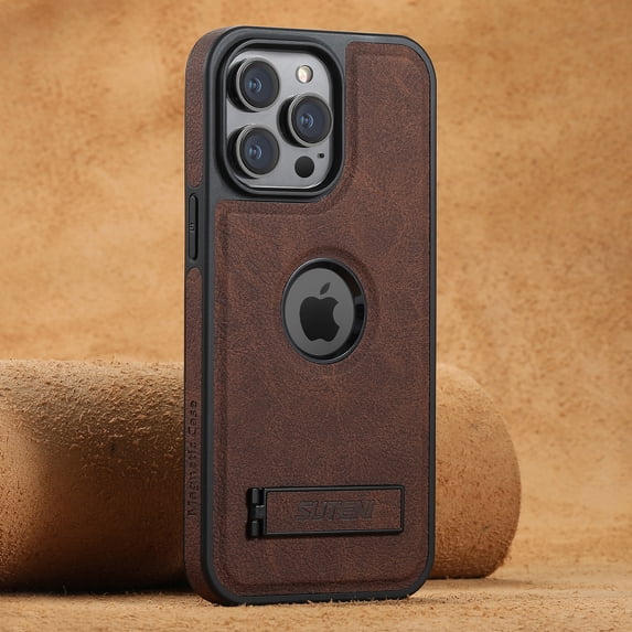 for iPhone 12/12 Pro Case Magnetic, Compatible with Magsafe Logo View Built-in Kickstand Ultra Slim Litchi Texture Premium PU Leather Retro Wireless Charging Phone Case for iPhone 12/12 Pro, Brown