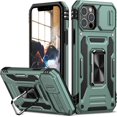 thumbnail image 1 of for iPhone 12/12 Pro Case with Slide Camera Cover Drop Tested Military Grade Heavy Duty Protective Durable Sturdy Rotate Ring Kickstand Phone Case for iPhone 12/12 Pro(Green), 1 of 14