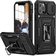 thumbnail image 1 of for iPhone 12/12 Pro Case with Slide Camera Cover Drop Tested Military Grade Heavy Duty Protective Durable Sturdy Rotate Ring Kickstand Phone Case for iPhone 12/12 Pro(Black), 1 of 14