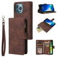 thumbnail image 1 of for iPhone 12/12 Pro Case Wallet with Card Slots, Premium Soft PU Leather Zipper Folio Flip with Wrist Strap Kickstand Protective Phone Cover for iPhone 12/12 Pro Handbag Wallet Case, Coffee, 1 of 8