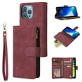 thumbnail image 1 of for iPhone 12/12 Pro Case Wallet with Card Slots, Premium Soft PU Leather Zipper Folio Flip with Wrist Strap Kickstand Protective Phone Cover for iPhone 12/12 Pro Handbag Wallet Case, Winered, 1 of 8