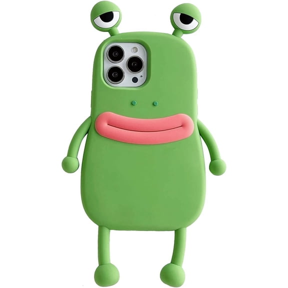 for iPhone 12/12 Pro Kawaii Phone Case 3D Cartoon Cute Frog Phone Case Soft Silicone Unique Fun Cover Case for Women Girls Slim Fit Anti-Drop Protective Case for iPhone 12/12 Pro Green