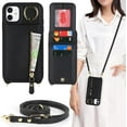 thumbnail image 1 of iPhone 12/12 Pro Phone Case for Women with Card Holder, iPhone 12/12 Pro Case Wallet with Strap,Crossbody Lanyard Cases with Credit Card Slots Kickstand and Stand Ring Holder,6.1 Inch,Black, 1 of 17