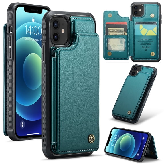 for iPhone 12/12 Pro Premium PU Leather Back Case, Multiple Card Slots Design, Double Magnetic Clasp Study Kickstand RFID Blocking Classic Phone Cover for iPhone 12/12 Pro, Blue