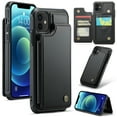 thumbnail image 1 of for iPhone 12/12 Pro Premium PU Leather Back Case, Multiple Card Slots Design, Double Magnetic Clasp Study Kickstand RFID Blocking Classic Phone Cover for iPhone 12/12 Pro, Black, 1 of 9