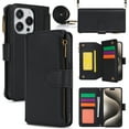 thumbnail image 1 of for iPhone 12/12 Pro Rugged Case, RFID Blocking Wallet Case for Women Men with Card Holder Zipper Magnetic Flip PU Leather Wrist Strap & Shoulder Strap Protective Cover for iPhone 12/12 Pro, Black, 1 of 10