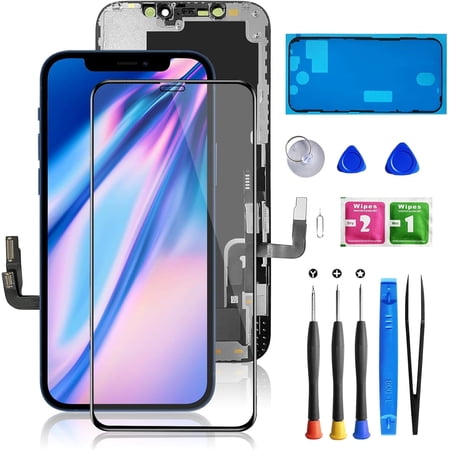 for iPhone 12/12 Pro Screen Replacement 6.1", 3D Touch Screen LCD Display Digitizer for 12/12 Pro Cell Phone Repair Kits+Waterproof Frame Sticker+Tempered Protector(Black)