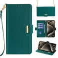 thumbnail image 1 of for iPhone 12/12 Pro Wallet Flip Case, Elegant Wrist Strap and Shoulder Chain Credit Card Slots Cash Slot RFID Blocking PU Leather Kickstand Phone Case Cover for iPhone 12/12 Pro, Green, 1 of 9