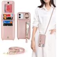 thumbnail image 1 of iPhone 12/12 pro Case with Card Holder for Women, iPhone 12/12 pro Phone Case Wallet with Strap Credit Card Slots Crossbody with Kickstand Zipper Shockproof Case for iPhone12/12pro - Rose Gold, 1 of 16
