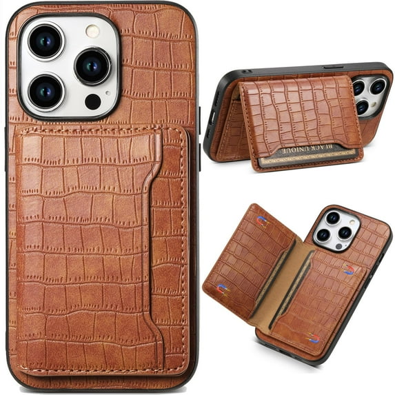 for iPhone 12/12Pro Crocodile Pattern Leather Phone Case, Classic Croc-printed Check Leather Magnetic Folio Flip ID Credit Card Holder Slot Back Cover Bag, Kickstand Support