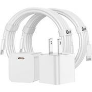 iPhone 12 13 14 Fast Charger,【Apple MFi Certified】 2-Pack 20W Type C Fast Charger Block with 6FT USB-C to Lightning Cable Compatible with iPhone 14 13 12 11 Pro Max/Pro/Plus/Mini/Xs Max/XR/X, iPad