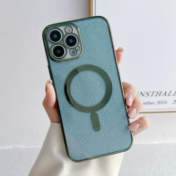 iPhone 12 6.1 Inch Ultra Slim Clear Glitter Paper Case, MagSafe Magnetic Charging Shockproof Anti-scratch Cover Case iPhone 12, Darkgreen