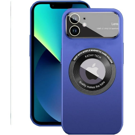 for iPhone 12 Case 6.1" 2020, Large Viewport Design, Hard PC Built-in Luxury Camera Lens Protector Full Protection Phone Cover with Magsafe for Women Girls Boy Men, Drak Blue