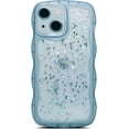 thumbnail image 1 of for iPhone 12 Case 6.1" Curly Wave Edge Design Transparent Bling Glitter Star Shiny Case Cute Clear Transparent Full Protection Soft TPU Shockproof Phone Cover for Women Girls, Blue, 1 of 14