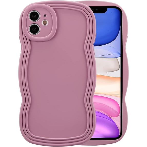 for iPhone 12 Case 6.1 Inch Curly Wave Frame Phone Case Cute Design Color Aesthetic Phone Case Soft TPU Shockproof Protective Bumper Case Cover for Girls, Lavender Purple