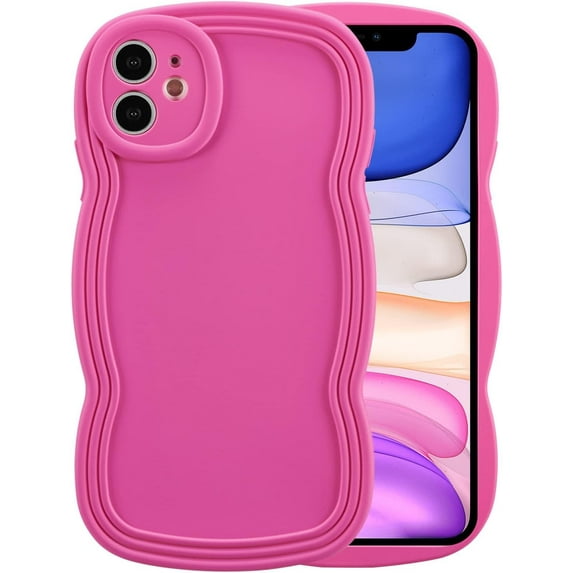 for iPhone 12 Case 6.1 Inch Curly Wave Frame Phone Case Cute Design Color Aesthetic Phone Case Soft TPU Shockproof Protective Bumper Case Cover for Girls, Peachy