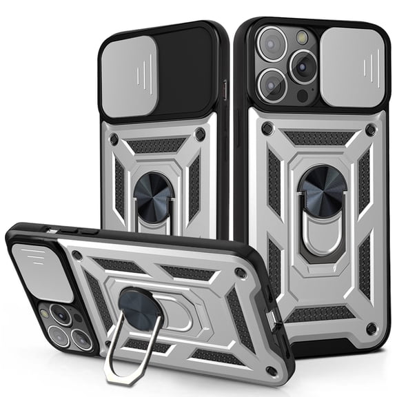 iPhone 12 Case 6.1", TECHCIRCLE 360 Ring Kickstand Magnetic & Slide Camera Protector Military-Grade Rugged Hybrid Protective Phone Cover for Apple iPhone 12 - Silver