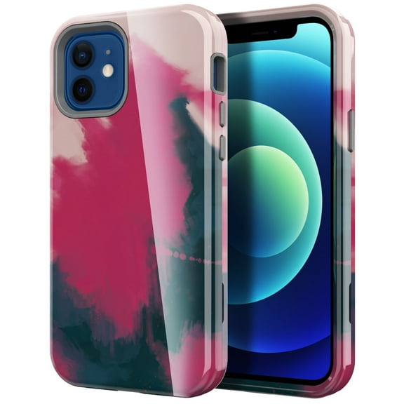 iPhone 12 Case 6.1, iPhone 12 Pro Case 6.1 Inch, Stylish Case with Tempered Glass Screen Protector, Lightweight Plastic and Silicone Back Cover Shockproof Protective Phone Case (Pink Color Gradient)