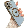 thumbnail image 1 of for iPhone 12 Case Compatible with MagSafe, Luxury Love Heart Soft Phone Case, Full Camera Lens Protection Magnetic Case for iPhone 12 for Women Girls (6.1") - Light Blue, 1 of 10