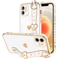 thumbnail image 1 of for iPhone 12 Case Cute Love-Heart Plating Wristband Phone Cover for Women Girls Bling Soft Silicone Camera Lens Protection Bumper Shockproof Wrist Phone Case for iPhone 12 (6.1'') - White, 1 of 14
