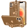 thumbnail image 1 of for iPhone 12 Case Cute Love-Heart Plating Wristband Phone Cover for Women Girls Bling Soft Silicone Camera Lens Protection Bumper Shockproof Wrist Phone Case for iPhone 12 (6.1'') - Brown, 1 of 13